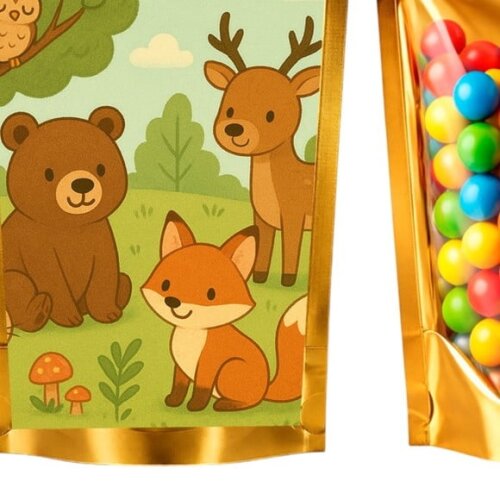Saco Festa Metalizado Dourado 13x20 Animais da Floresta
