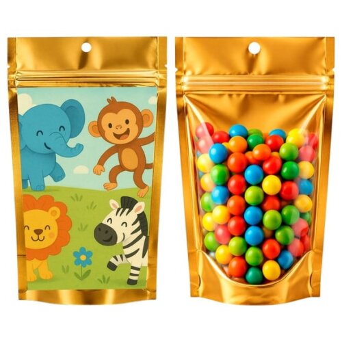 Saco Festa Metalizado Dourado 13x20 Animais Divertidos
