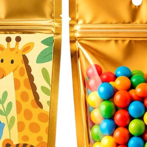 Saco Festa Metalizado Dourado 13x20 Animais Exóticos