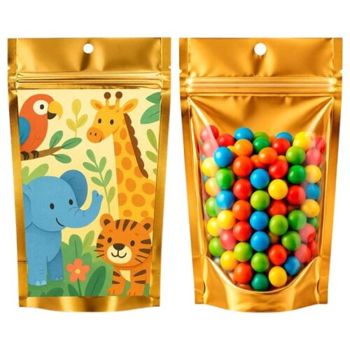 Saco Festa Metalizado Dourado 13x20 Animais Exóticos