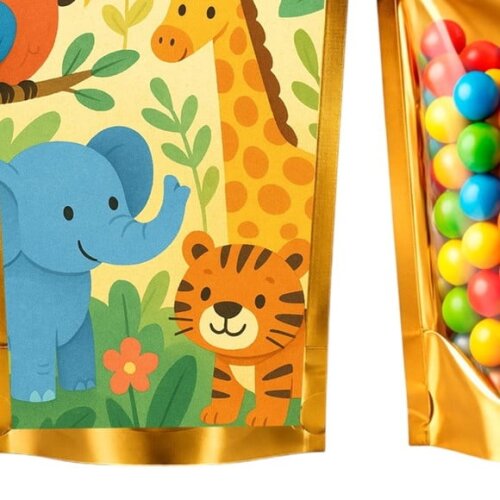 Saco Festa Metalizado Dourado 13x20 Animais Exóticos