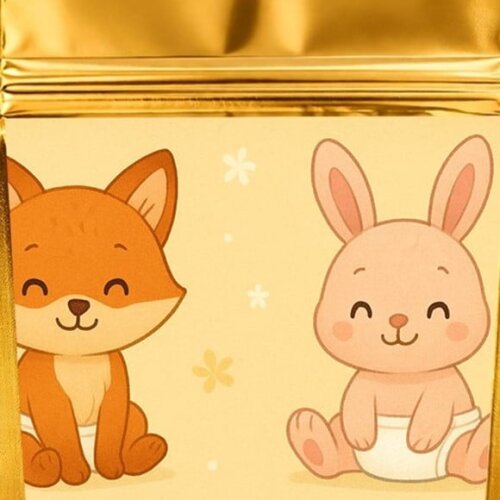 Saco Festa Metalizado Dourado 13x20 Animais Fofinhos Baby
