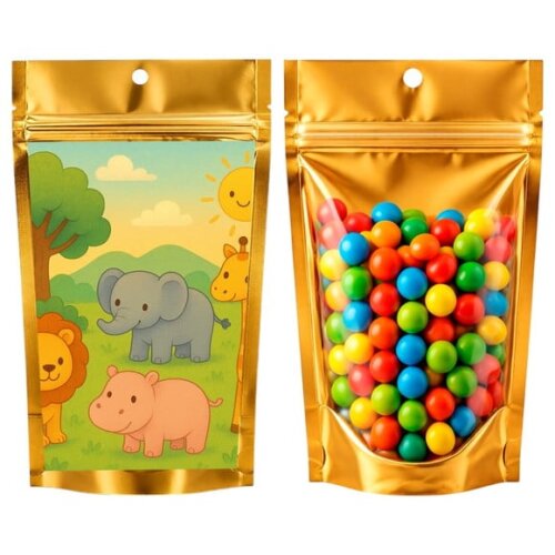 Saco Festa Metalizado Dourado 13x20 Animais Selvagens