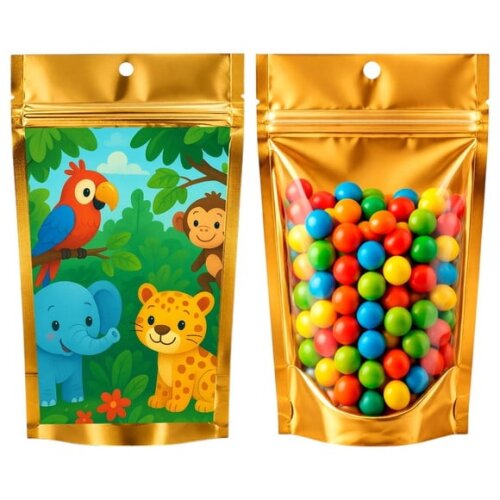 Saco Festa Metalizado Dourado 13x20 Animais Tropicais