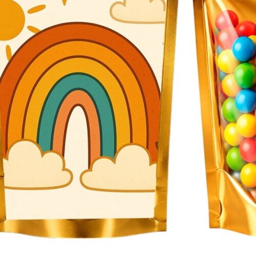 Saco Festa Metalizado Dourado 13x20 Arco-íris Boho