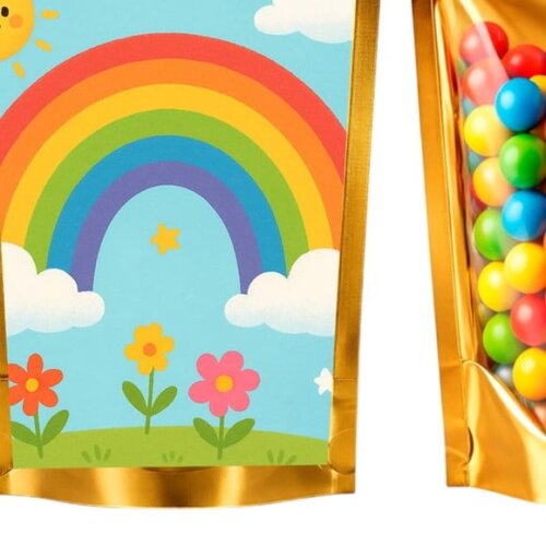Saco Festa Metalizado Dourado 13x20 Arco-íris