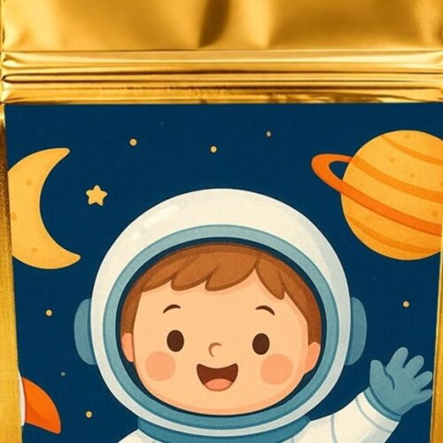 Saco Festa Metalizado Dourado 13x20 Astronauta