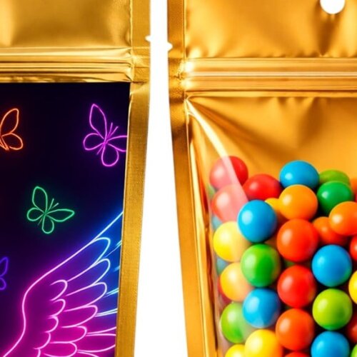Saco Festa Metalizado Dourado 13x20 Asas Neon