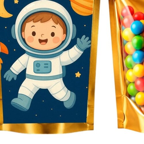 Saco Festa Metalizado Dourado 13x20 Astronauta