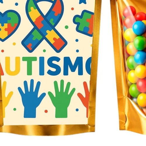 Saco Festa Metalizado Dourado 13x20 Autismo