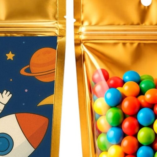Saco Festa Metalizado Dourado 13x20 Aventura Espacial