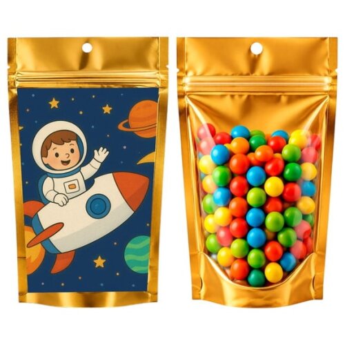 Saco Festa Metalizado Dourado 13x20 Aventura Espacial