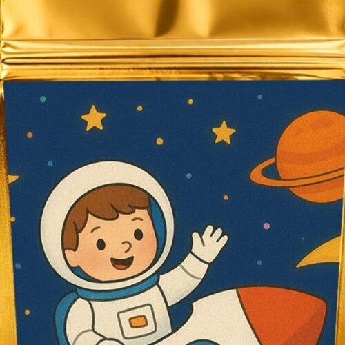 Saco Festa Metalizado Dourado 13x20 Aventura Espacial