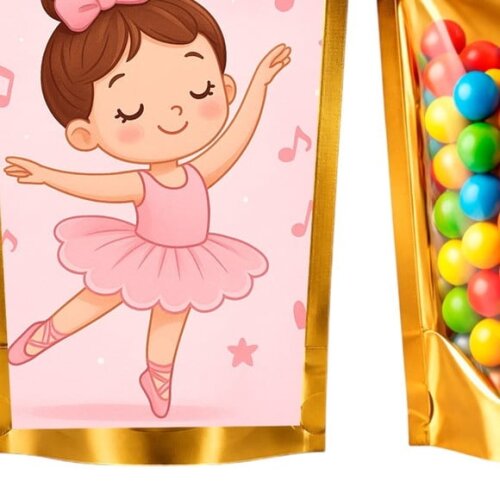 Saco Festa Metalizado Dourado 13x20 Bailarina