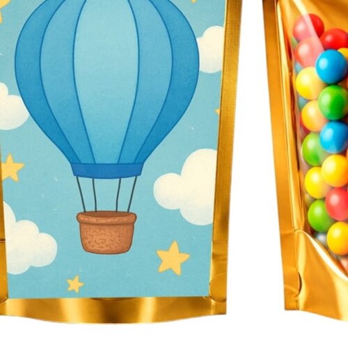 Saco Festa Metalizado Dourado 13x20 Balão de Ar Azul