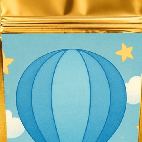 Saco Festa Metalizado Dourado 13x20 Balão de Ar Azul