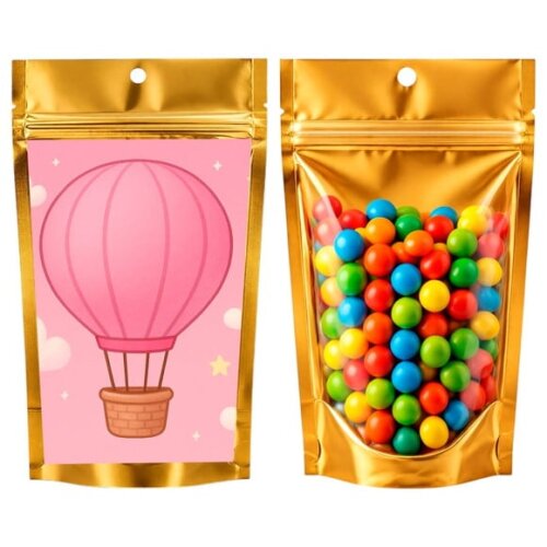 Saco Festa Metalizado Dourado 13x20 Balão de Ar Rosa