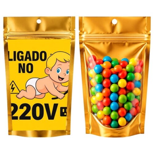 Saco Festa Metalizado Dourado 13x20 Bebê Ligado no 220v