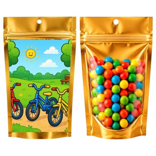 Saco Festa Metalizado Dourado 13x20 Bicicletas Coloridas