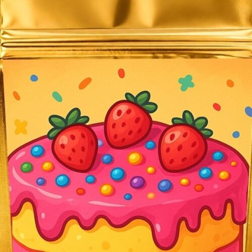 Saco Festa Metalizado Dourado 13x20 Bolo Confeitado