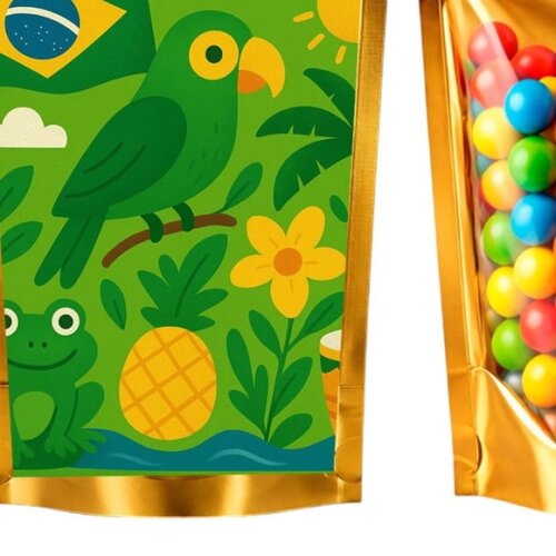 Saco Festa Metalizado Dourado 13x20 Brasil Verde Amarelo