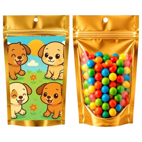 Saco Festa Metalizado Dourado 13x20 Cachorrinhos Baby
