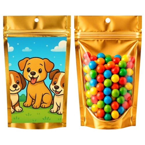 Saco Festa Metalizado Dourado 13x20 Cachorrinhos