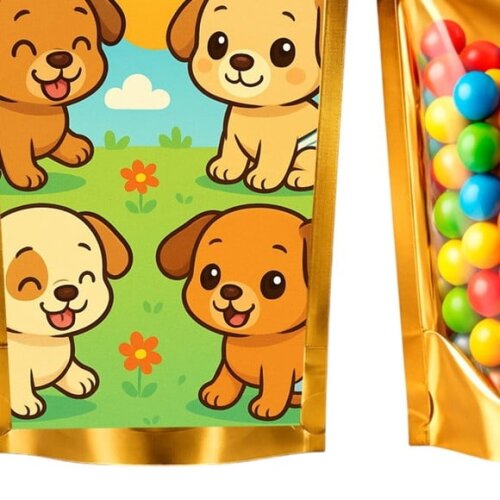 Saco Festa Metalizado Dourado 13x20 Cachorrinhos Baby