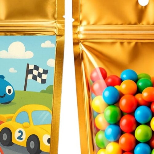 Saco Festa Metalizado Dourado 13x20 Carros de Corridas