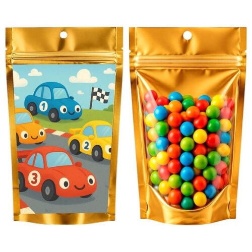 Saco Festa Metalizado Dourado 13x20 Carros de Corridas