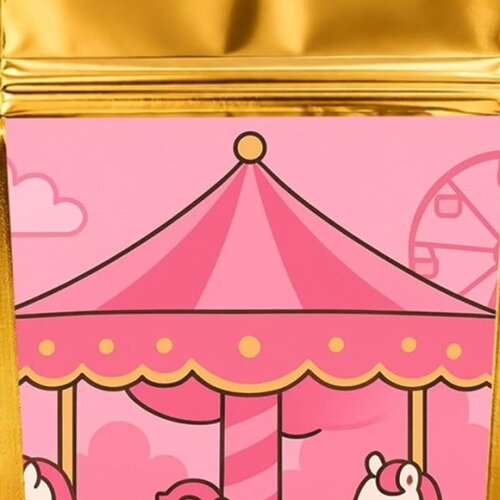 Saco Festa Metalizado Dourado 13x20 Carrossel Rosa