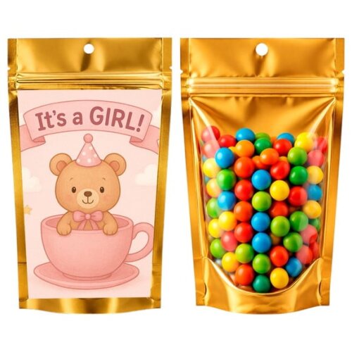 Saco Festa Metalizado Dourado 13x20 Chá de Bebê Menina