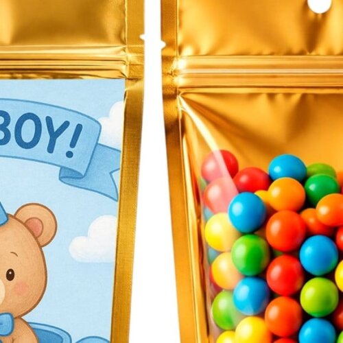 Saco Festa Metalizado Dourado 13x20 Chá de Bebê Menino