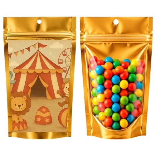 Saco Festa Metalizado Dourado 13x20 Circo Vintage