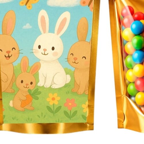 Saco Festa Metalizado Dourado 13x20 Coelhinhos