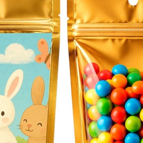 Saco Festa Metalizado Dourado 13x20 Coelhinhos