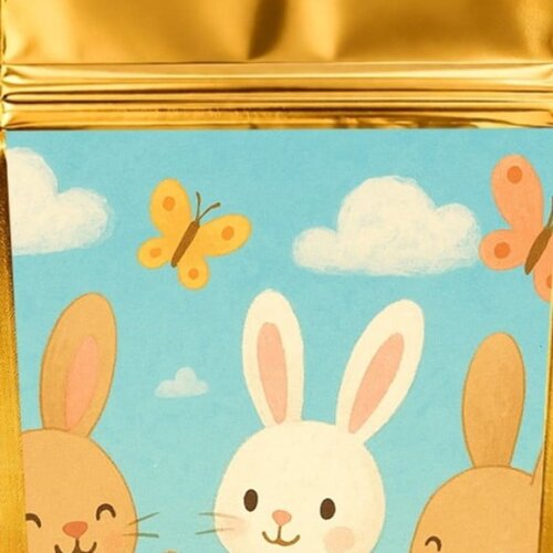 Saco Festa Metalizado Dourado 13x20 Coelhinhos