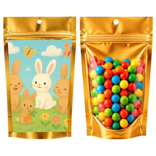 Saco Festa Metalizado Dourado 13x20 Coelhinhos