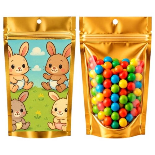 Saco Festa Metalizado Dourado 13x20 Coelhinhos Baby