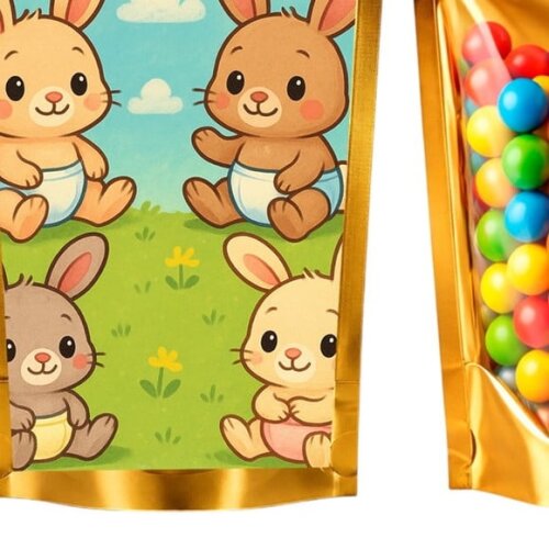 Saco Festa Metalizado Dourado 13x20 Coelhinhos Baby