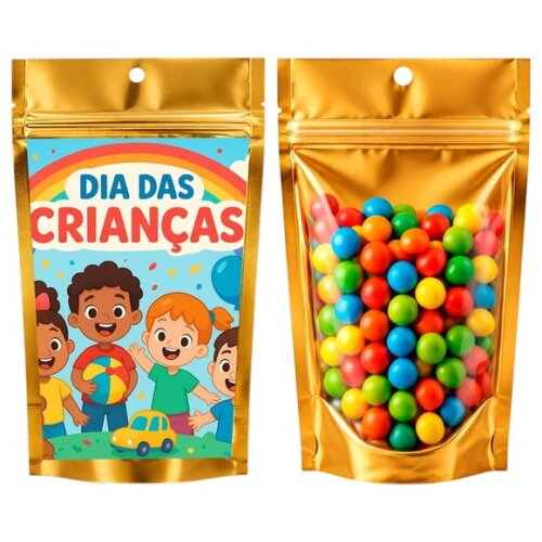Saco Festa Metalizado Dourado 13x20 Dia das Crianças