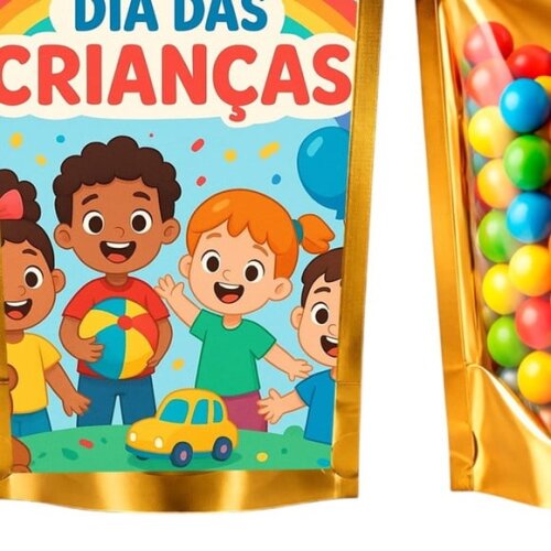 Saco Festa Metalizado Dourado 13x20 Dia das Crianças