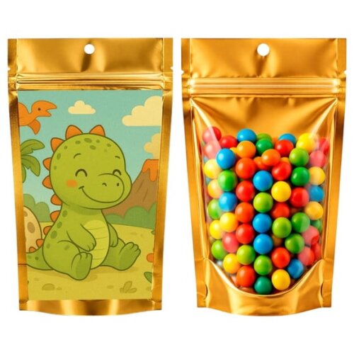 Saco Festa Metalizado Dourado 13x20 Dinossauro Baby