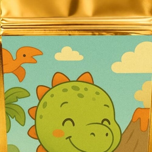 Saco Festa Metalizado Dourado 13x20 Dinossauro Baby