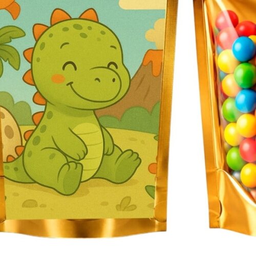 Saco Festa Metalizado Dourado 13x20 Dinossauro Baby