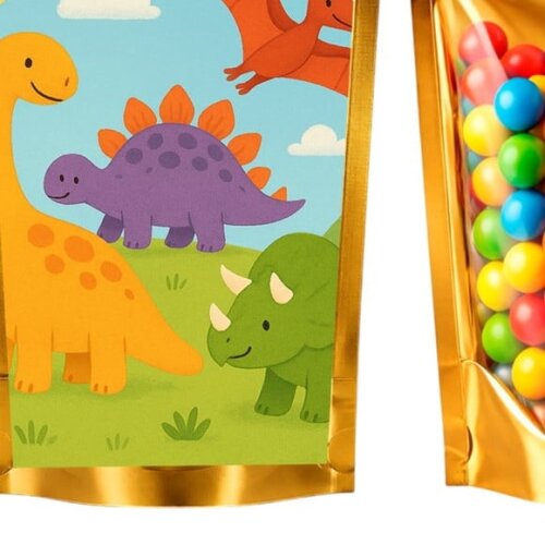 Saco Festa Metalizado Dourado 13x20 Dinossauros