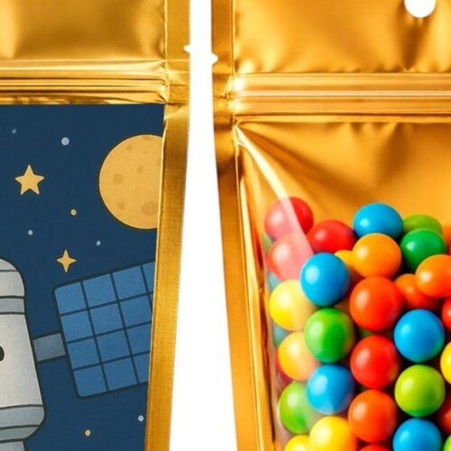 Saco Festa Metalizado Dourado 13x20 Estação Espacial