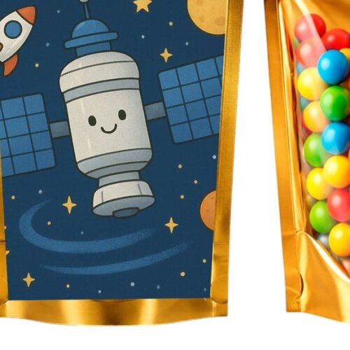Saco Festa Metalizado Dourado 13x20 Estação Espacial