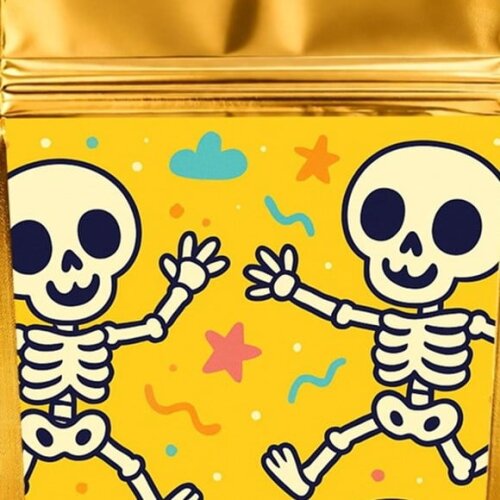 Saco Festa Metalizado Dourado 13x20 Esqueletinhos Kids