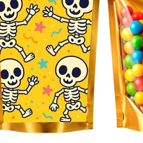 Saco Festa Metalizado Dourado 13x20 Esqueletinhos Kids